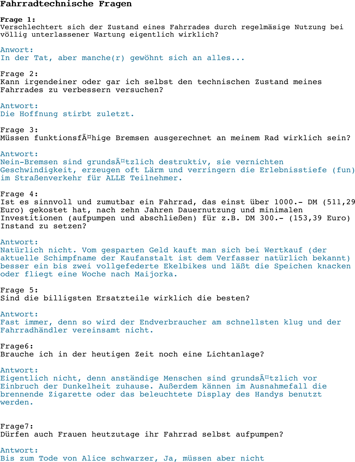 Fahrradtechnische Fragen